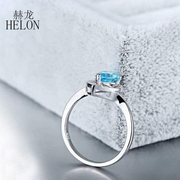 Planet Gates Gemstone Diamonds Jewelry Ring Solid 10K White Gold Natural Diamond Jewelry 8x6mm Pear Cut Blue Topaz Wedding Ring