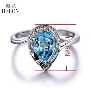 Planet Gates Gemstone Diamonds Jewelry Ring Solid 10K White Gold Natural Diamond Jewelry 8x6mm Pear Cut Blue Topaz Wedding Ring
