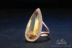 Planet Gates Gemstone Natural TearDrop Citrine 925 Sterling Silver Cocktail Ring Women Jewelry Rose Gold Color
