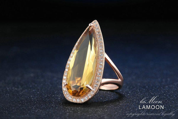 Planet Gates Gemstone Natural TearDrop Citrine 925 Sterling Silver Cocktail Ring Women Jewelry Rose Gold Color