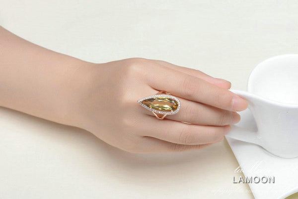 Planet Gates Gemstone Natural TearDrop Citrine 925 Sterling Silver Cocktail Ring Women Jewelry Rose Gold Color