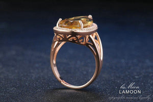 Planet Gates Gemstone Natural TearDrop Citrine 925 Sterling Silver Cocktail Ring Women Jewelry Rose Gold Color