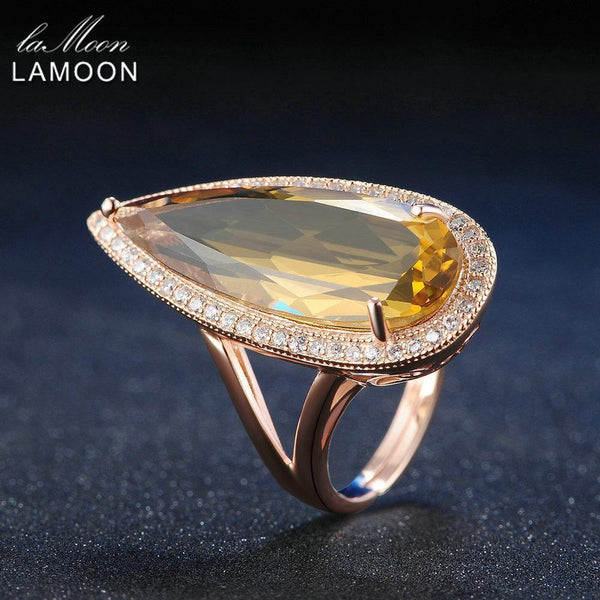Planet Gates Gemstone Natural TearDrop Citrine 925 Sterling Silver Cocktail Ring Women Jewelry Rose Gold Color
