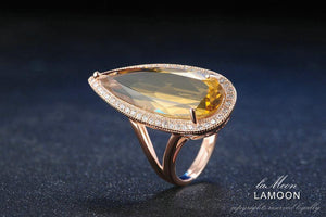 Planet Gates Gemstone Natural TearDrop Citrine 925 Sterling Silver Cocktail Ring Women Jewelry Rose Gold Color