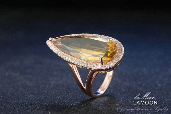 Planet Gates Gemstone Natural TearDrop Citrine 925 Sterling Silver Cocktail Ring Women Jewelry Rose Gold Color