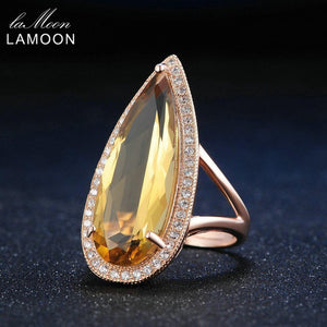 Planet Gates Gemstone Natural TearDrop Citrine 925 Sterling Silver Cocktail Ring Women Jewelry Rose Gold Color