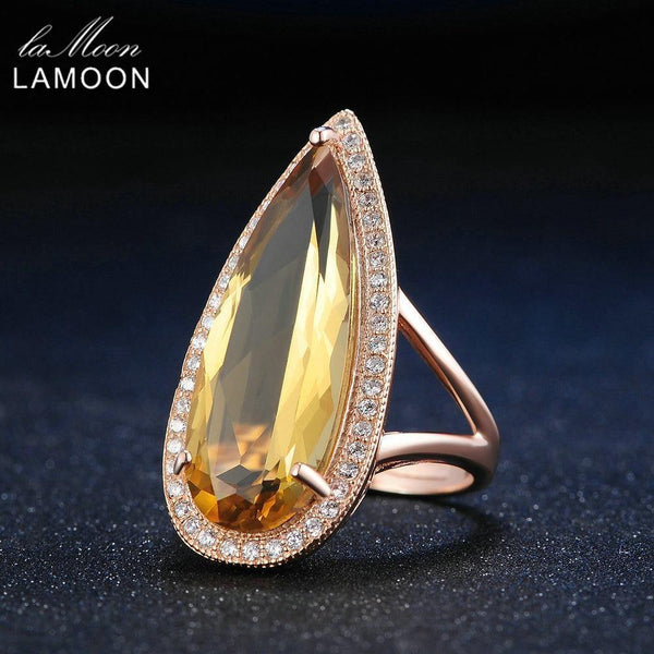 Planet Gates Gemstone Natural TearDrop Citrine 925 Sterling Silver Cocktail Ring Women Jewelry Rose Gold Color