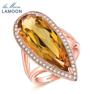 Planet Gates Gemstone Natural TearDrop Citrine 925 Sterling Silver Cocktail Ring Women Jewelry Rose Gold Color