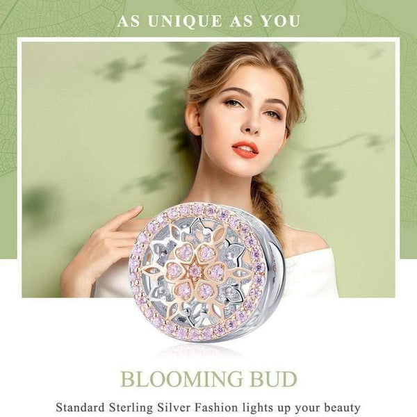 Planet Gates Genuine 925 Sterling Silver Blooming Buds Clear Cubic Zircon Beads Charms fit Bracelets DIY Jewelry Making SCC923