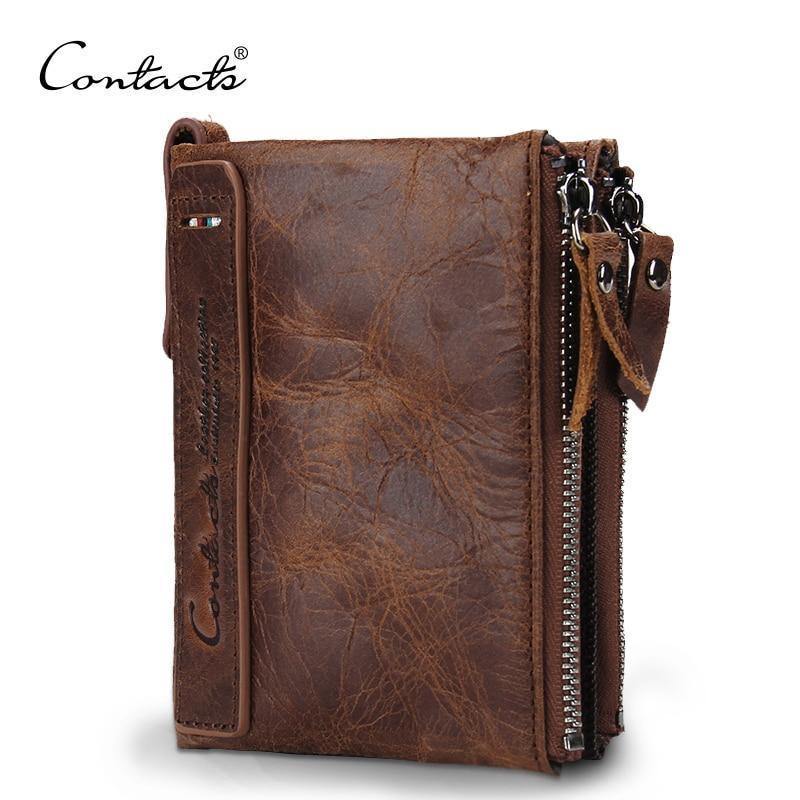 Planet Gates Genuine Crazy Horse Cowhide Leather Men Wallet Short Coin Purse Small Vintage Wallets Brand High Quality Designer