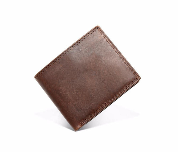 Planet Gates Genuine Crazy Horse Leather Men Wallets Vintage Trifold Wallet Zip Coin Pocket Purse Cowhide Leather Rfid Wallet For Men