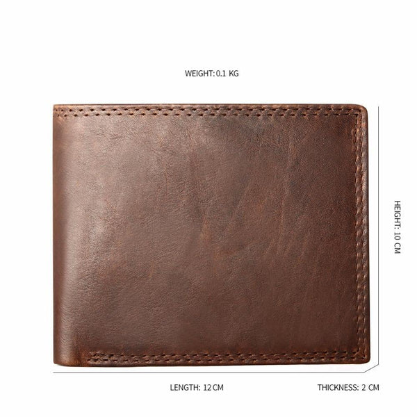Planet Gates Genuine Crazy Horse Leather Men Wallets Vintage Trifold Wallet Zip Coin Pocket Purse Cowhide Leather Rfid Wallet For Men
