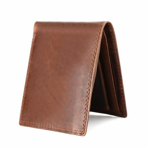Planet Gates Genuine Crazy Horse Leather Men Wallets Vintage Trifold Wallet Zip Coin Pocket Purse Cowhide Leather Rfid Wallet For Men