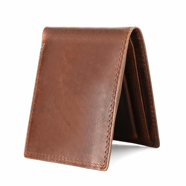 Planet Gates Genuine Crazy Horse Leather Men Wallets Vintage Trifold Wallet Zip Coin Pocket Purse Cowhide Leather Rfid Wallet For Men