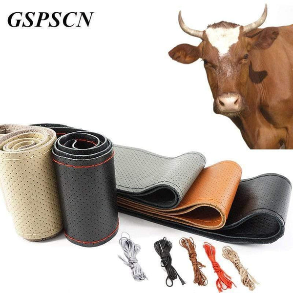 Planet Gates Genuine Leather Car Steering Wheel Cover Soft Anti slip 100% Cowhide Braid With Needles Thread 36 38 40 cm Size