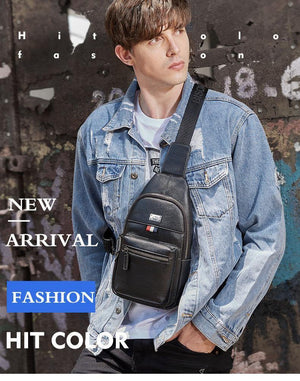 Planet Gates Genuine Leather Crossbody Bag Waterproof Men's Bags Small Single Shoulder Strap Chest Pack Leather Travel Bag N2666