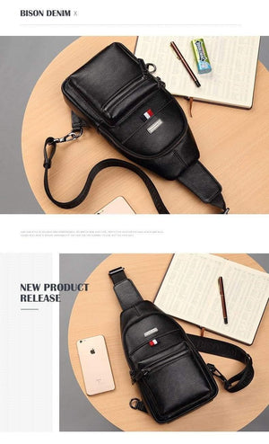 Planet Gates Genuine Leather Crossbody Bag Waterproof Men's Bags Small Single Shoulder Strap Chest Pack Leather Travel Bag N2666