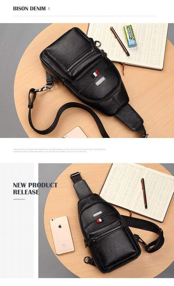 Planet Gates Genuine Leather Crossbody Bag Waterproof Men's Bags Small Single Shoulder Strap Chest Pack Leather Travel Bag N2666