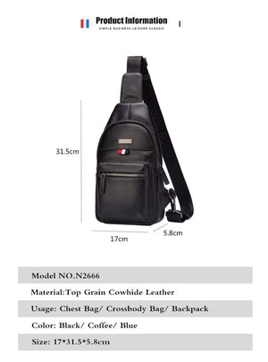 Planet Gates Genuine Leather Crossbody Bag Waterproof Men's Bags Small Single Shoulder Strap Chest Pack Leather Travel Bag N2666