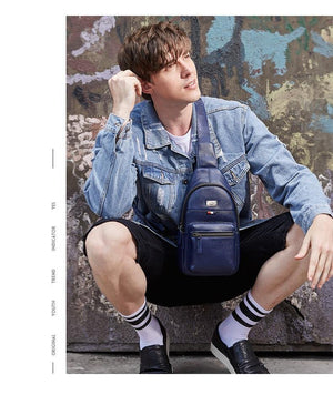 Planet Gates Genuine Leather Crossbody Bag Waterproof Men's Bags Small Single Shoulder Strap Chest Pack Leather Travel Bag N2666