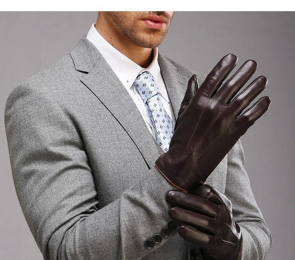 Planet Gates Genuine Leather Gloves For Men Thermal Winter Touch Screen Sheepskin Glove Fashion Slim Wrist Driving