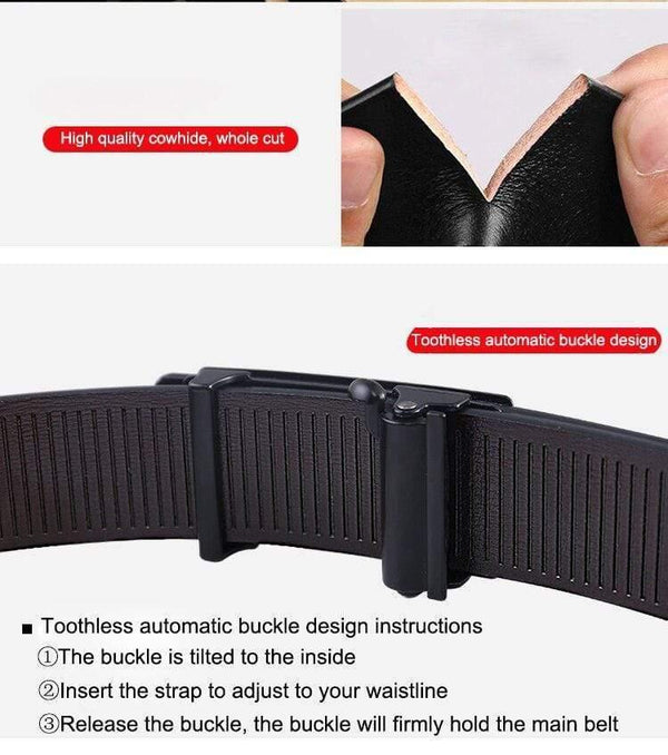 Genuine Leather Men's Belt Cowhide Strap For Male Automatic Buckle Toothless Leather Belt Male Belts For Men