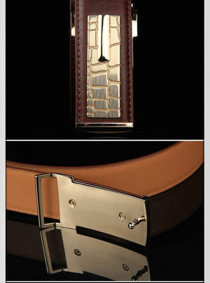 Planet Gates Genuine leather Men's Belt Store Crocodile grain belt Luxury Design alloy metal buckle Business Men belt