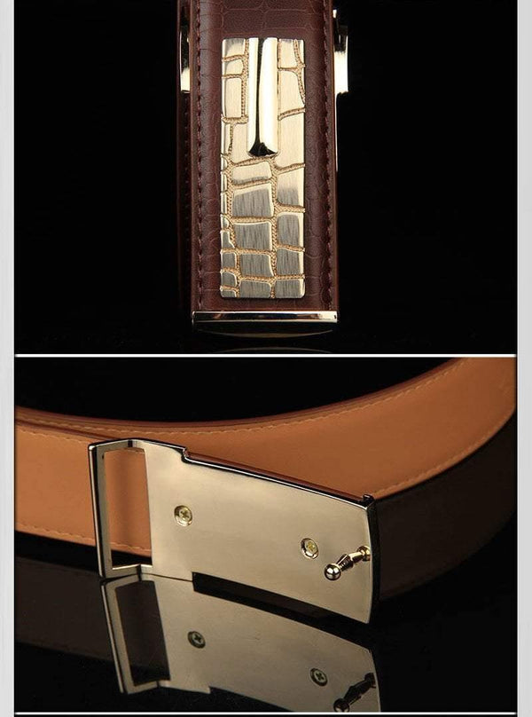 Planet Gates Genuine leather Men's Belt Store Crocodile grain belt Luxury Design alloy metal buckle Business Men belt