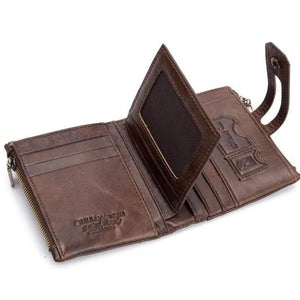 Planet Gates Genuine Leather Men's Wallet Crazy Horse Cowhide Man zipper Coin Purse Brand Male Credit&id Multifunctional Wallet