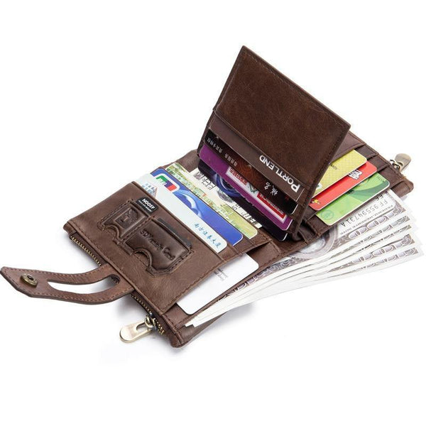 Planet Gates Genuine Leather Men's Wallet Crazy Horse Cowhide Man zipper Coin Purse Brand Male Credit&id Multifunctional Wallet