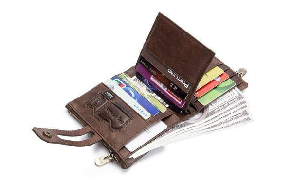 Planet Gates Genuine Leather Men's Wallet Crazy Horse Cowhide Man zipper Coin Purse Brand Male Credit&id Multifunctional Wallet