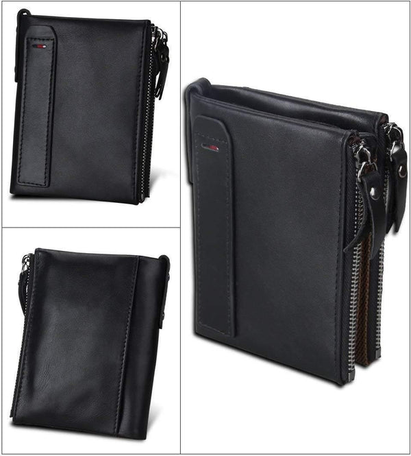 Planet Gates Genuine Leather Men Wallet Small Zipper Pocket Men Wallets Portomonee Male Short Coin Purse Brand Carteira For Rfid