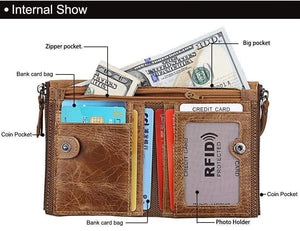 Planet Gates Genuine Leather Men Wallet Small Zipper Pocket Men Wallets Portomonee Male Short Coin Purse Brand Carteira For Rfid