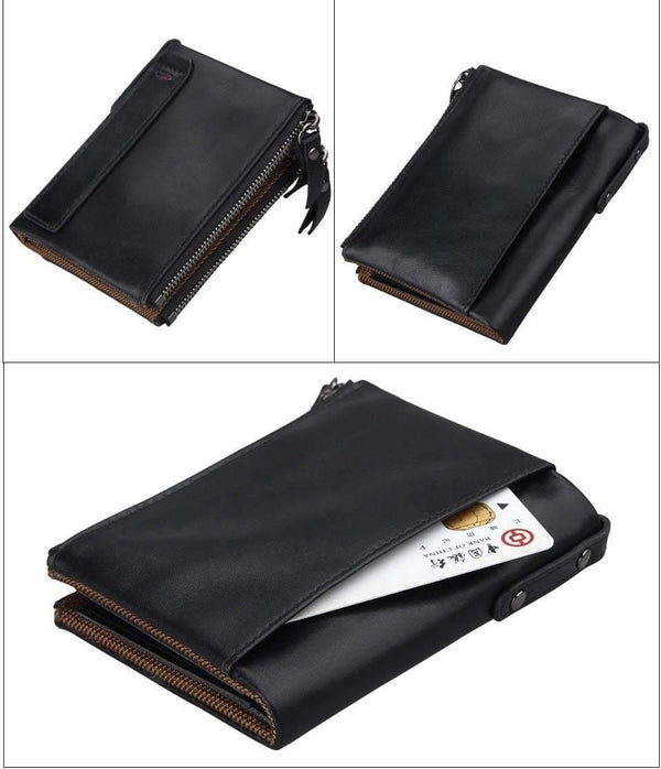 Planet Gates Genuine Leather Men Wallet Small Zipper Pocket Men Wallets Portomonee Male Short Coin Purse Brand Carteira For Rfid