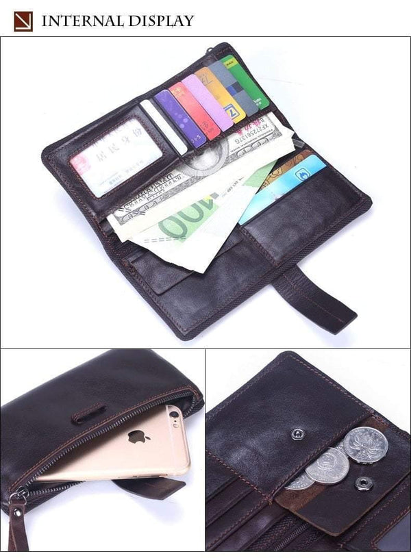Planet Gates Genuine Leather Men Wallets Casual Zipper Coin Purse With Card Holder Brand Cowhide Long Wallet Clutch For Male
