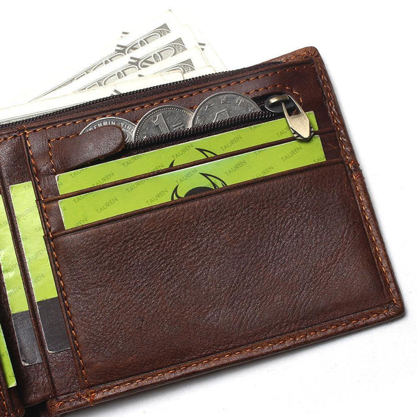 Planet Gates Genuine Leather Men Wallets Coin Pocket Zipper Men's Leather Wallet With Coin Purse Portfolio Cartera