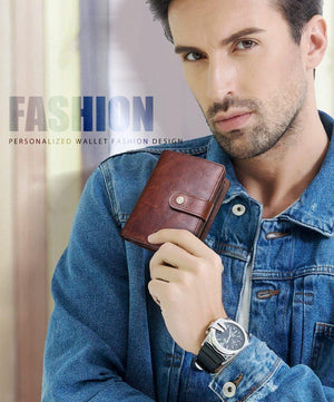 Planet Gates Genuine leather RFID vintage wallet men with coin pocket short wallets small zipper wallet with card holders man purse