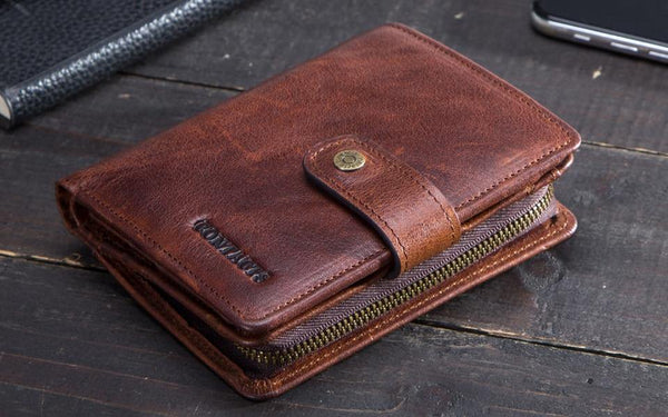 Planet Gates Genuine leather RFID vintage wallet men with coin pocket short wallets small zipper wallet with card holders man purse