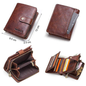 Planet Gates Genuine leather RFID vintage wallet men with coin pocket short wallets small zipper wallet with card holders man purse