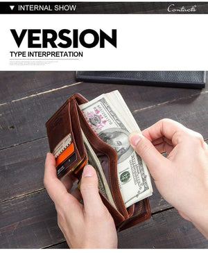 Planet Gates Genuine leather RFID vintage wallet men with coin pocket short wallets small zipper wallet with card holders man purse