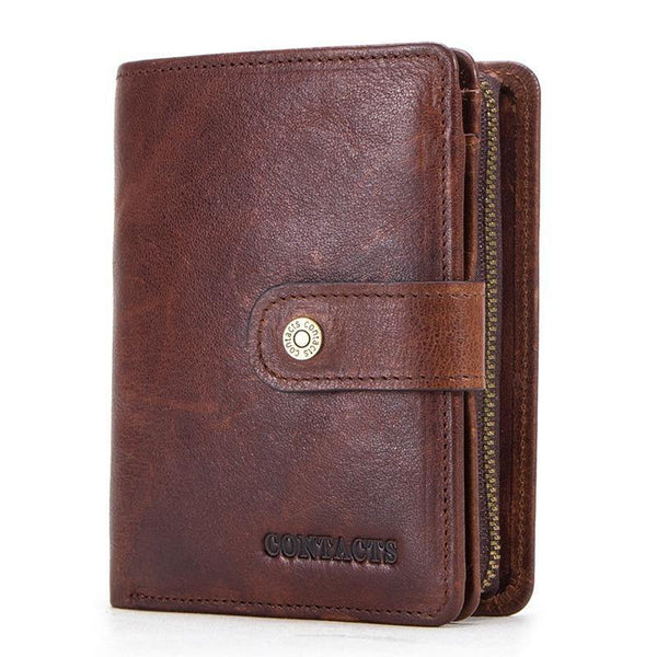 Planet Gates Genuine leather RFID vintage wallet men with coin pocket short wallets small zipper wallet with card holders man purse