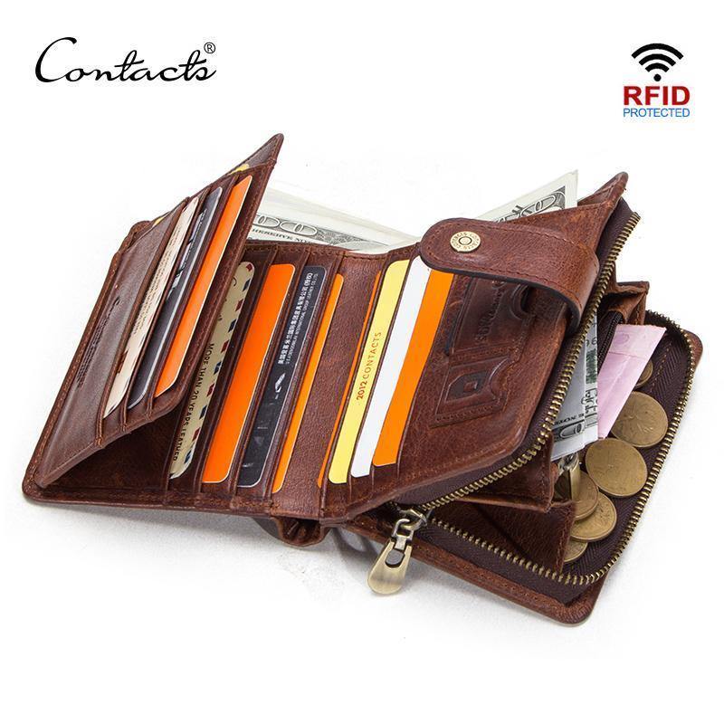 Planet Gates Genuine leather RFID vintage wallet men with coin pocket short wallets small zipper wallet with card holders man purse
