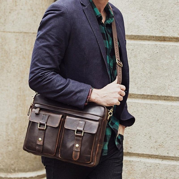 Planet Gates Genuine Leather Vintage Men Bag Handbag Business Casual  Men's Travel Laptop Bag Shoulder Bags Tote Briefcase