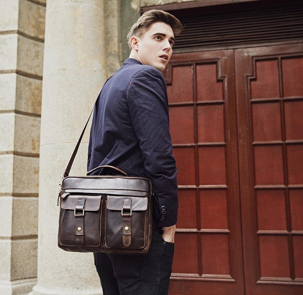 Planet Gates Genuine Leather Vintage Men Bag Handbag Business Casual  Men's Travel Laptop Bag Shoulder Bags Tote Briefcase