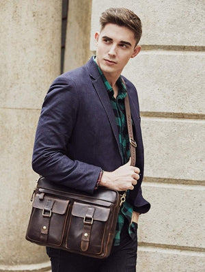 Planet Gates Genuine Leather Vintage Men Bag Handbag Business Casual  Men's Travel Laptop Bag Shoulder Bags Tote Briefcase