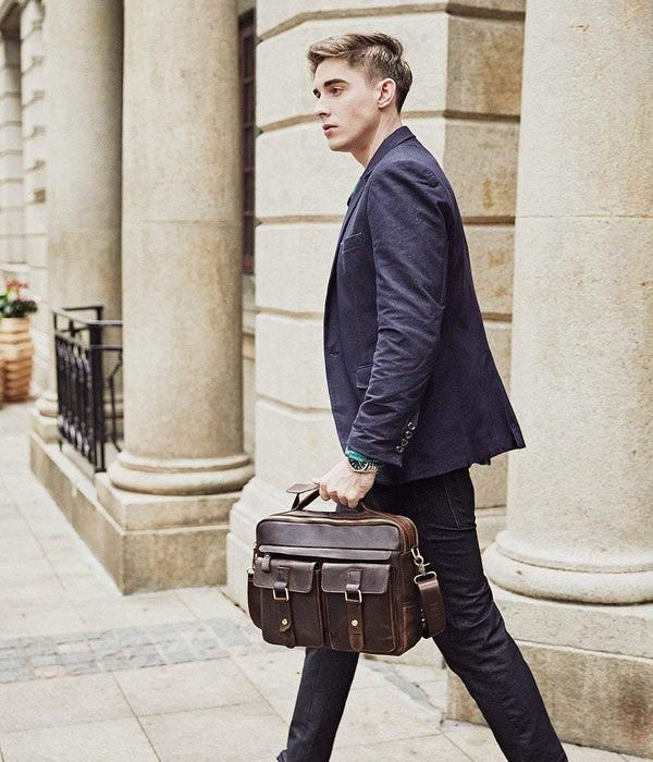 Planet Gates Genuine Leather Vintage Men Bag Handbag Business Casual  Men's Travel Laptop Bag Shoulder Bags Tote Briefcase