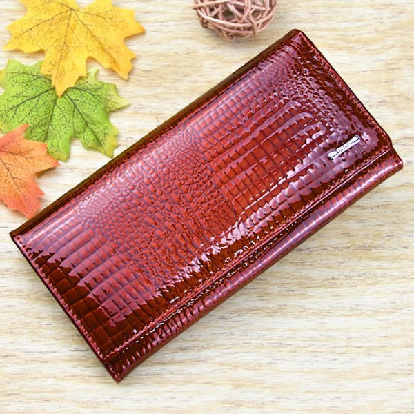 Planet Gates Genuine Leather Women's Wallets Fallow Long Ladies Double Zipper Wallet Clutch Bag Design Red Purse Crocodile Purses