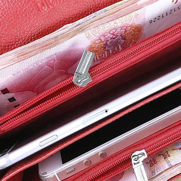 Planet Gates Genuine Leather Women's Wallets Fallow Long Ladies Double Zipper Wallet Clutch Bag Design Red Purse Crocodile Purses