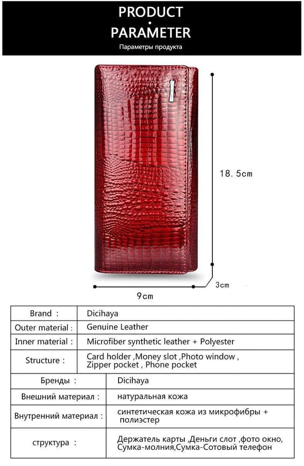 Planet Gates Genuine Leather Women's Wallets Fallow Long Ladies Double Zipper Wallet Clutch Bag Design Red Purse Crocodile Purses