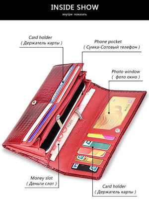 Planet Gates Genuine Leather Women's Wallets Fallow Long Ladies Double Zipper Wallet Clutch Bag Design Red Purse Crocodile Purses